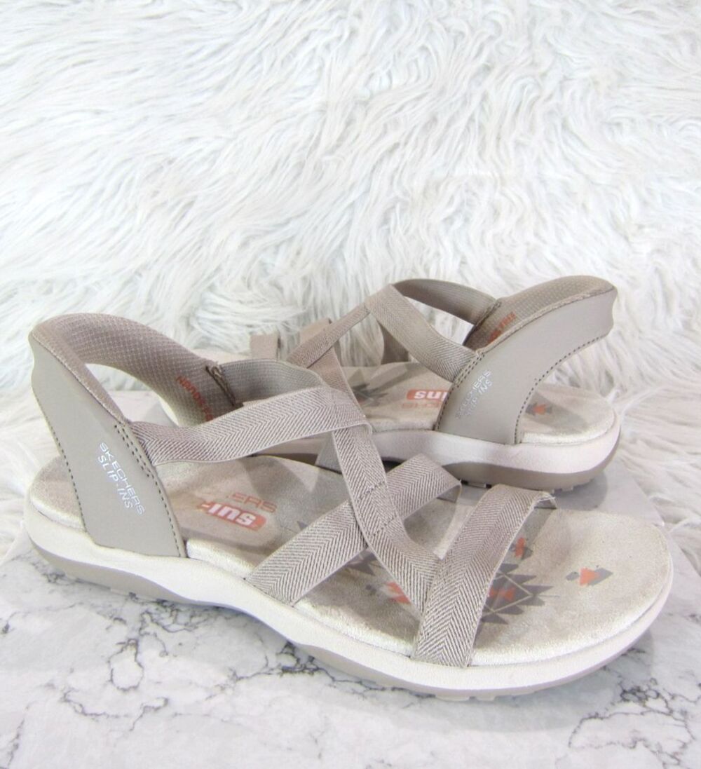 Skechers Hands Free Slip-ins Reggae Stretch Flex Women's Size 7 Sandals Taupe